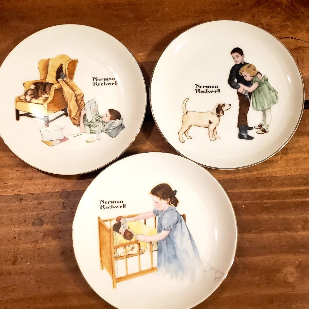 Vintage Set of 3 Norman Rockwell 1975 Collector plates
